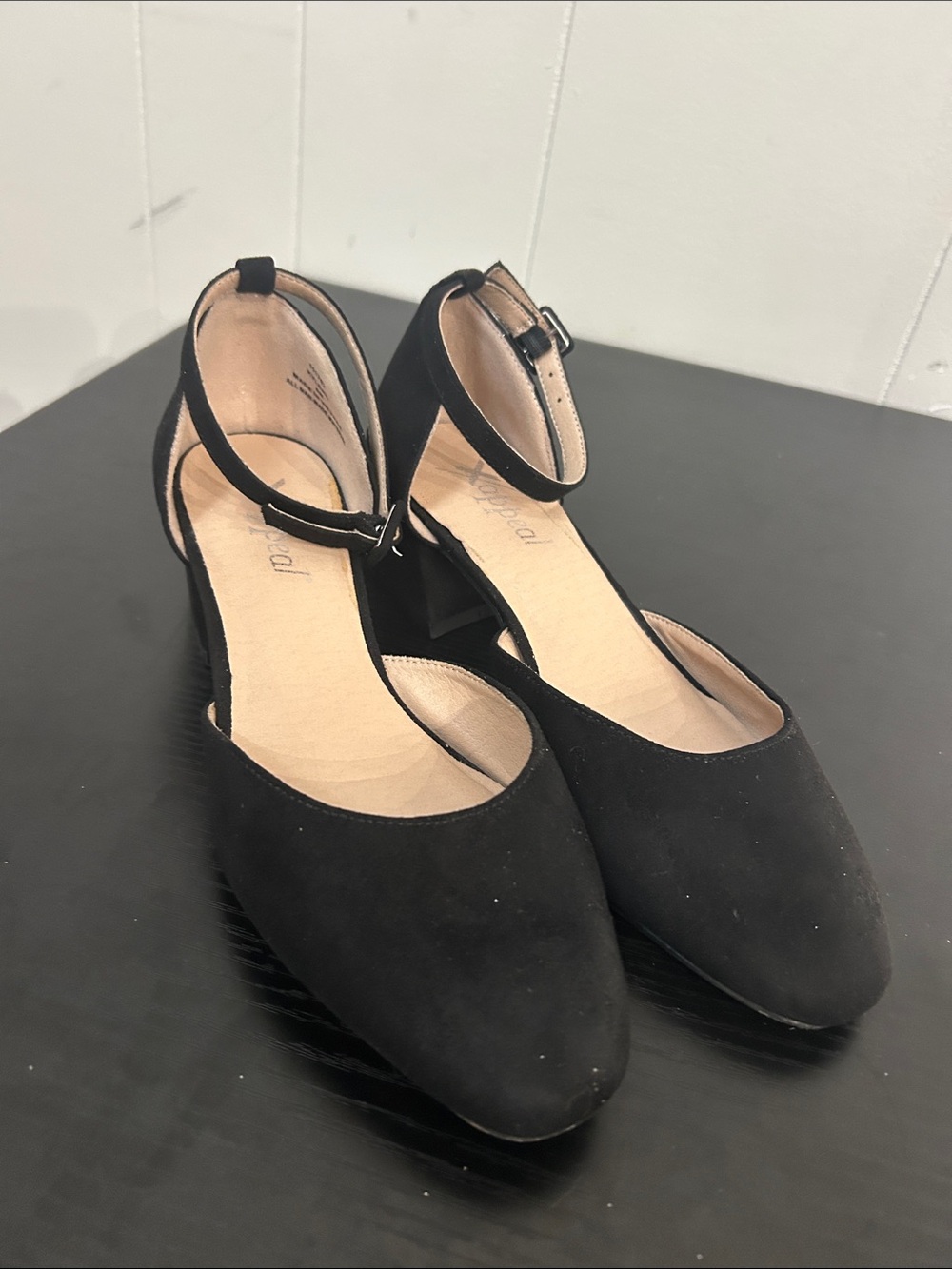 Xappeal Black Ankle-Strap Pointed-Toe Heels